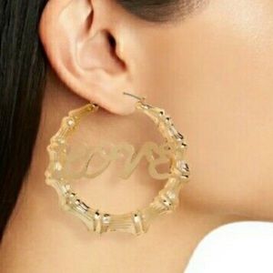 Large Hoop Earrings Gold Bamboo Cursive 90s